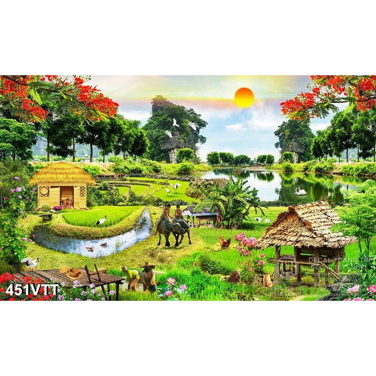 Mẫu tranh phong cảnh làng quê Việt Nam đẹp nhất