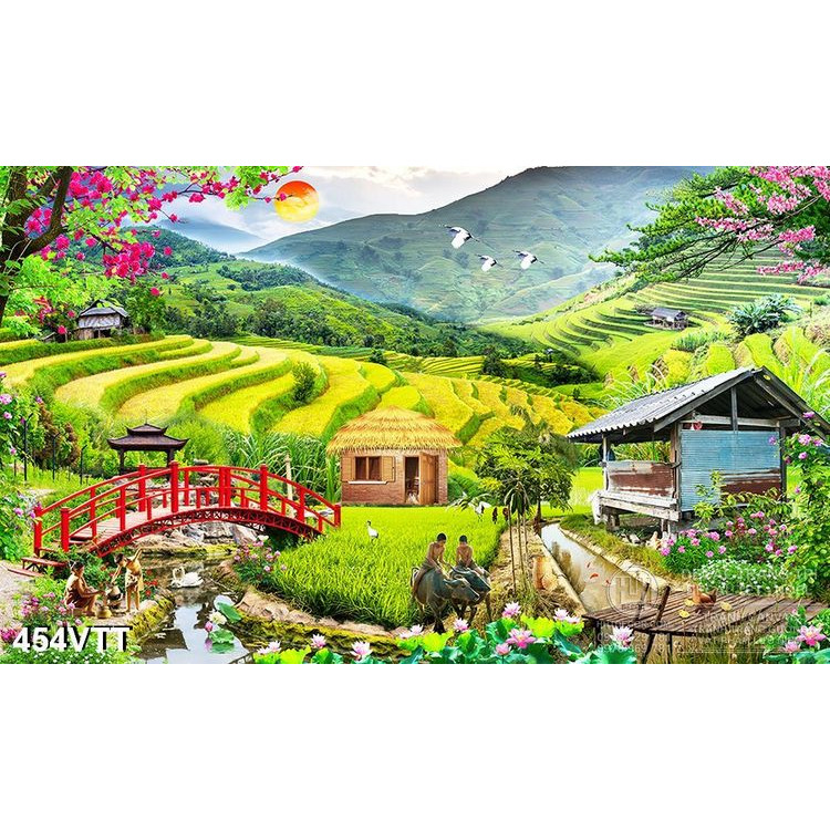 tranh trang trí cảnh đẹp làng quê Việt Nam