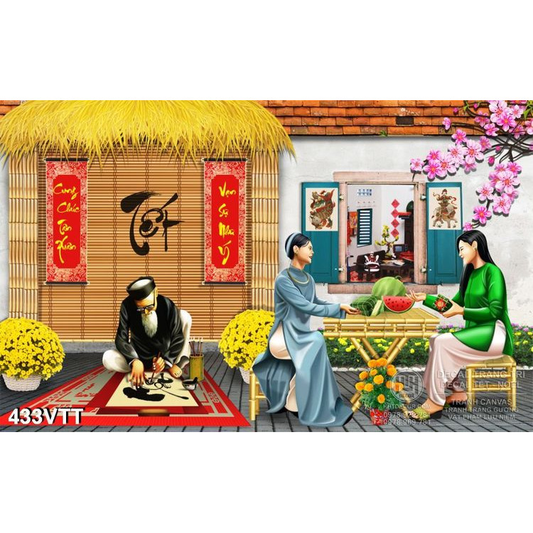 tranh treo Tết truyền thống viết thư pháp của người dân Việt Nam