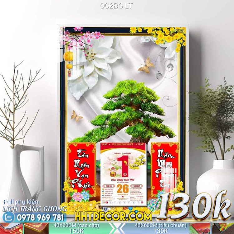Lịch tết tranh bonsai, Mai Đào tết-002BS LT