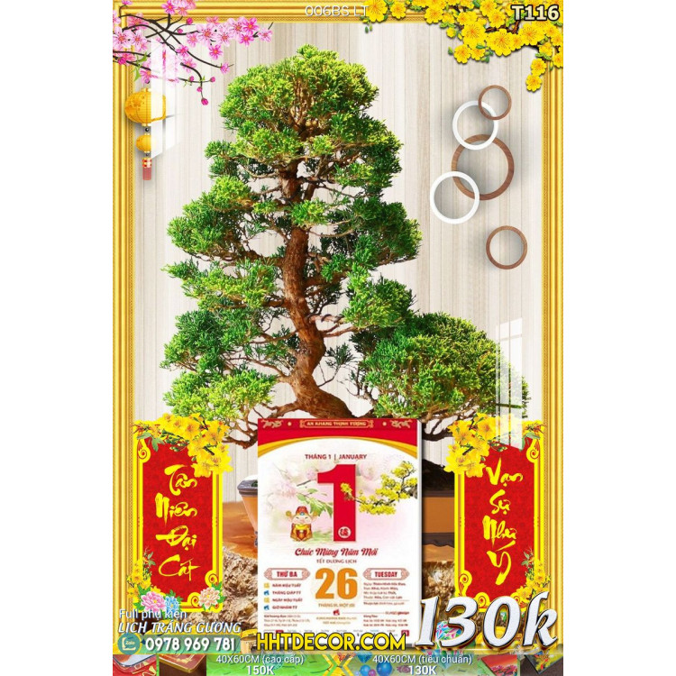 Lịch tết tranh bonsai, Mai Đào tết-006BS LT