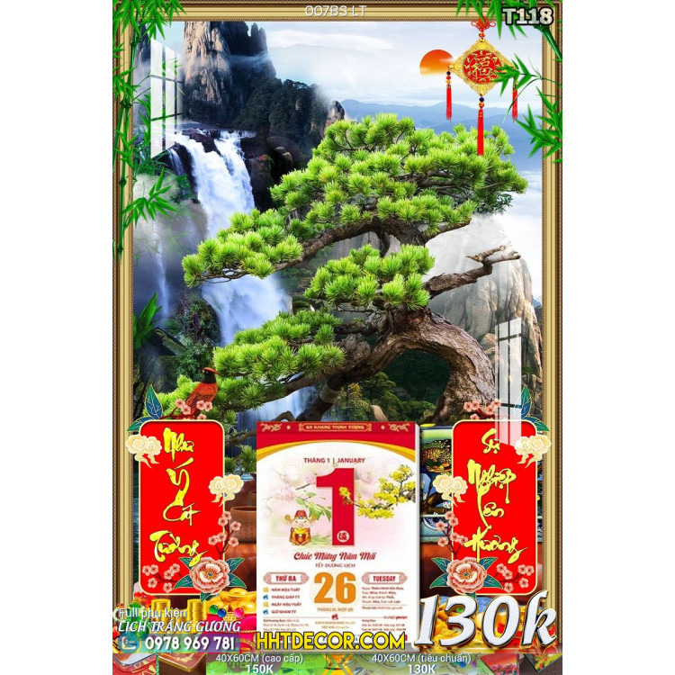 Lịch tết tranh bonsai, Mai Đào tết-007BS LT