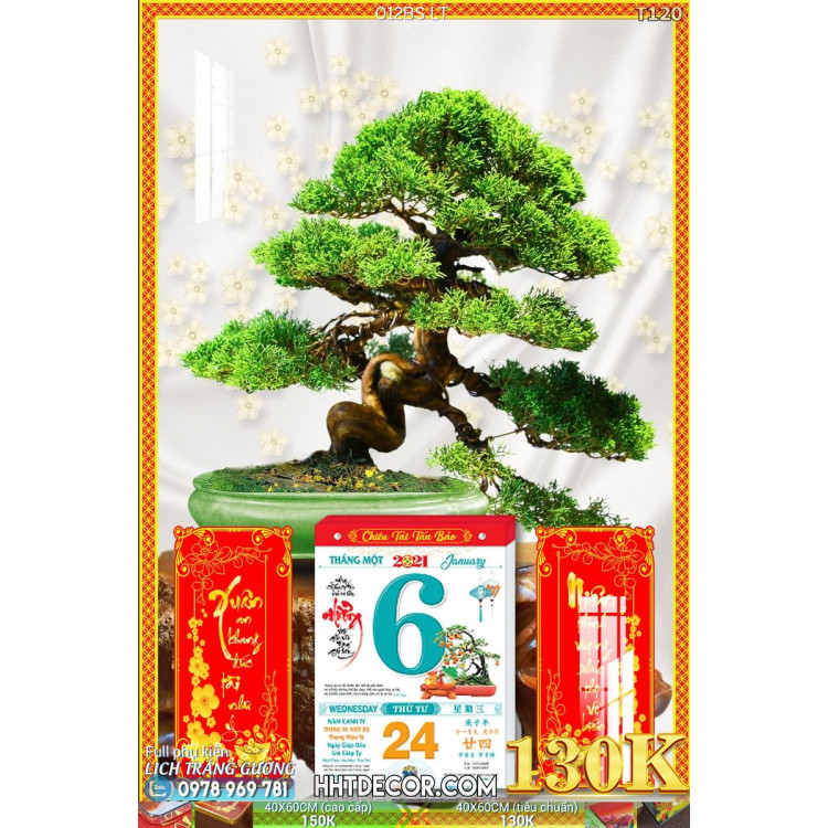 Lịch tết tranh bonsai, Mai Đào tết-012BS LT