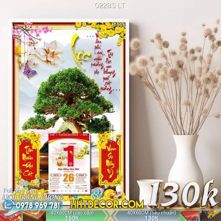 Lịch tết tranh bonsai, Mai Đào tết-022BS LT