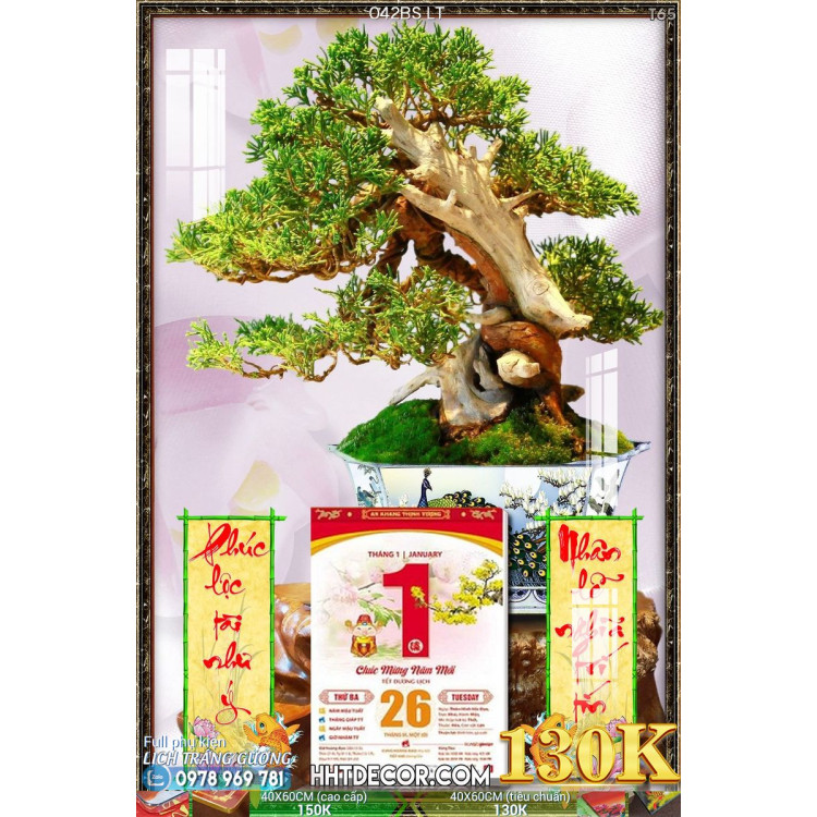 Lịch tết tranh bonsai, Mai Đào tết-042BS LT
