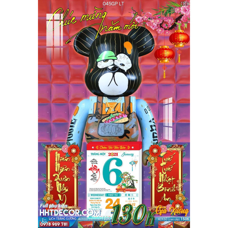 Lịch tết tranh Kawas gấu Bearbrick, Phi hành gia-045GP LT