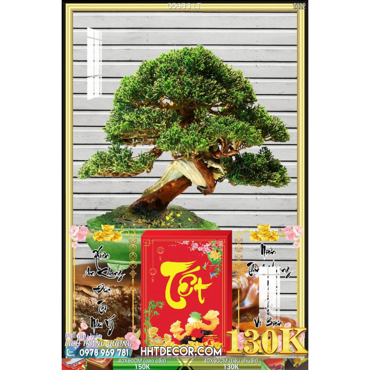 Lịch tết tranh bonsai, Mai Đào tết-056BS LT