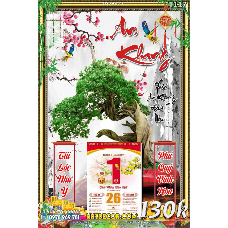Lịch tết tranh bonsai, Mai Đào tết-087BS LT