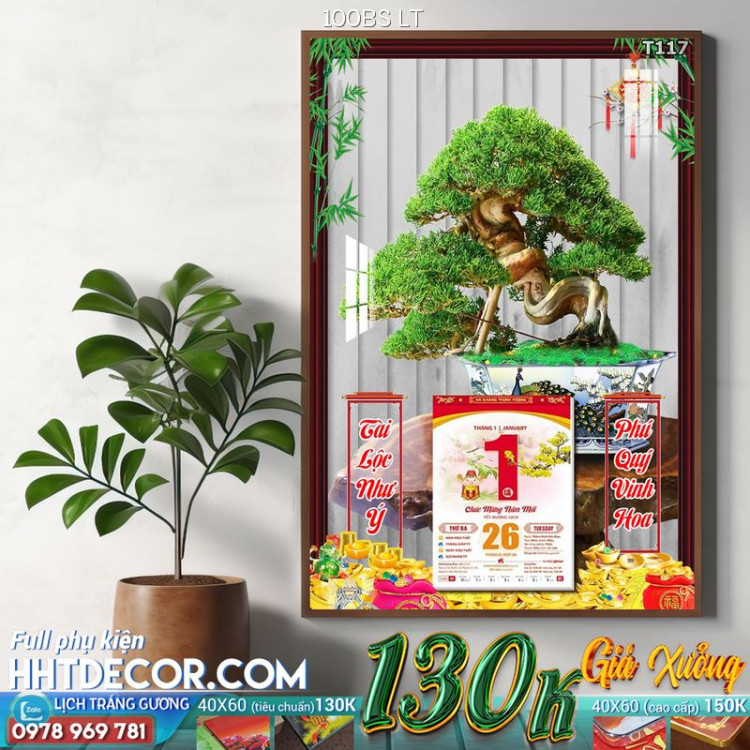 Lịch tết tranh bonsai, Mai Đào tết-100BS LT