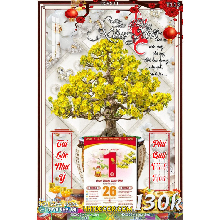 Lịch tết tranh bonsai, Mai Đào tết-110BS LT