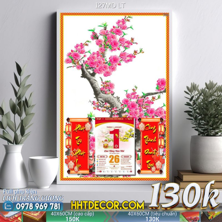 Lịch tết tranh bonsai, Mai Đào tết-127MD LT