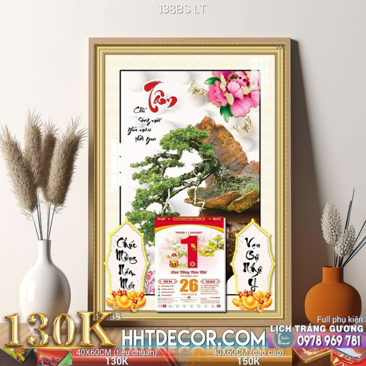 Lịch tết tranh bonsai, Mai Đào tết-138BS LT