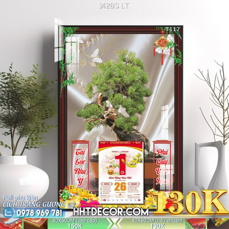 Lịch tết tranh bonsai, Mai Đào tết-142BS LT