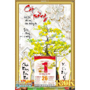 Lịch tết tranh bonsai, Mai Đào tết-145BS LT
