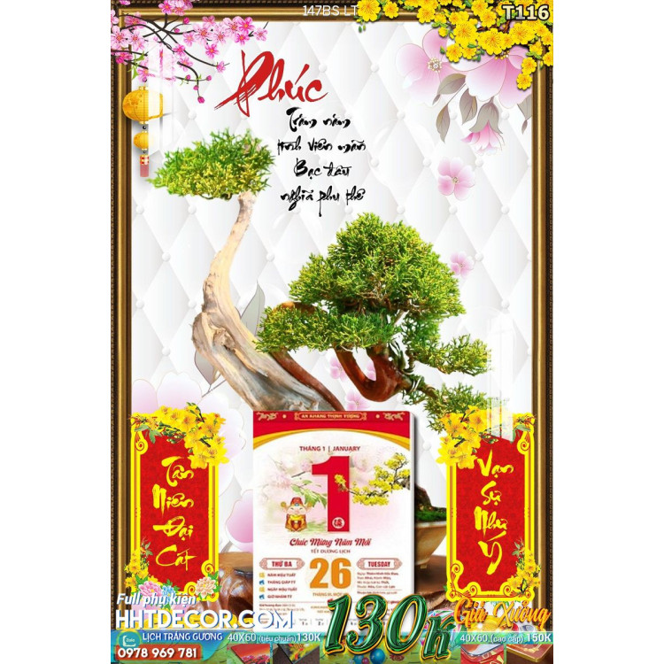 Lịch tết tranh bonsai, Mai Đào tết-147BS LT