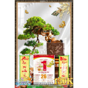 Lịch tết tranh bonsai, Mai Đào tết-161BS LT