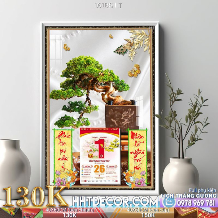 Lịch tết tranh bonsai, Mai Đào tết-161BS LT