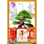 Lịch tết tranh bonsai, Mai Đào tết-162BS LT