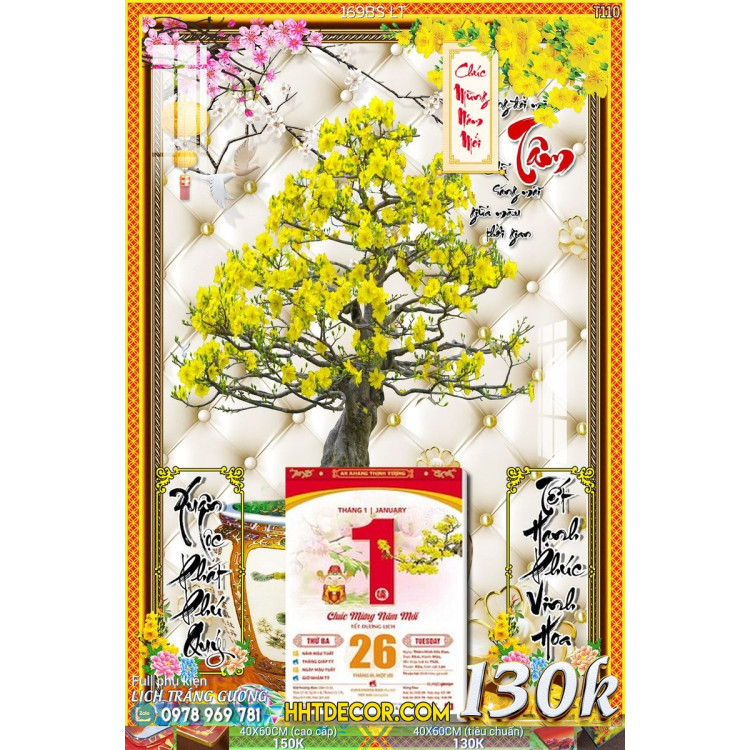 Lịch tết tranh bonsai, Mai Đào tết-169BS LT