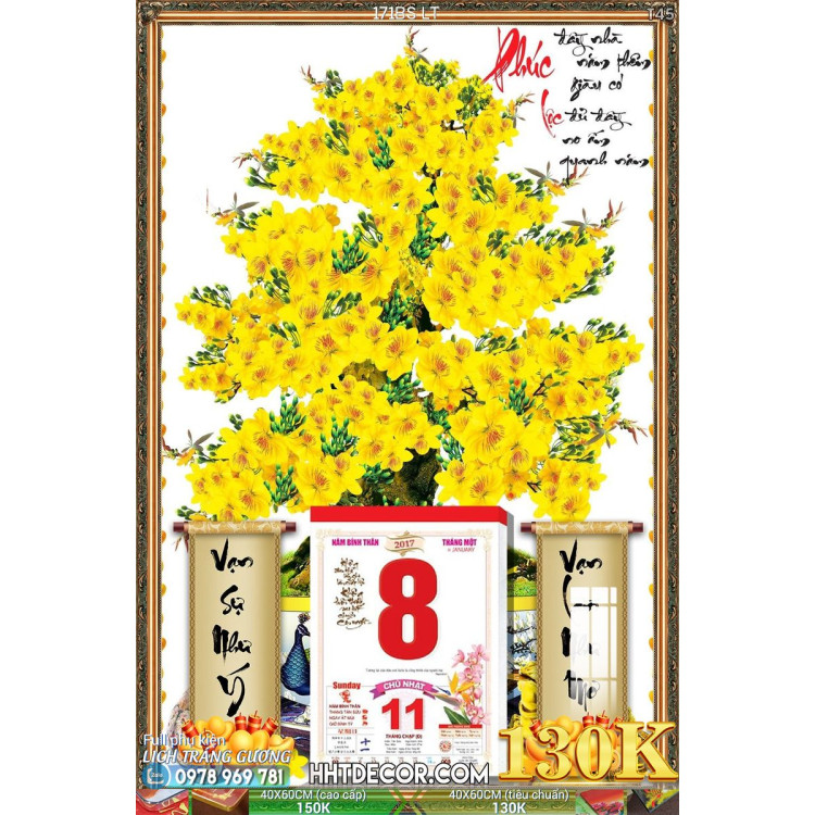 Lịch tết tranh bonsai, Mai Đào tết-171BS LT