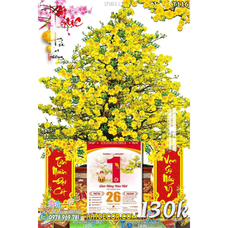 Lịch tết tranh bonsai, Mai Đào tết-173BS LT