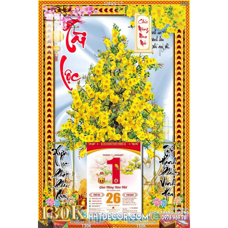 Lịch tết tranh bonsai, Mai Đào tết-174BS LT