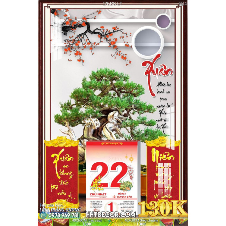 Lịch tết tranh bonsai, Mai Đào tết-176BS LT