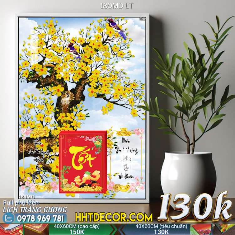 Lịch tết tranh bonsai, Mai Đào tết-180MD LT
