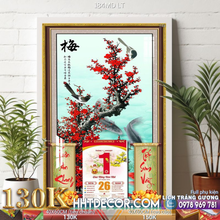 Lịch tết tranh bonsai, Mai Đào tết-184MD LT