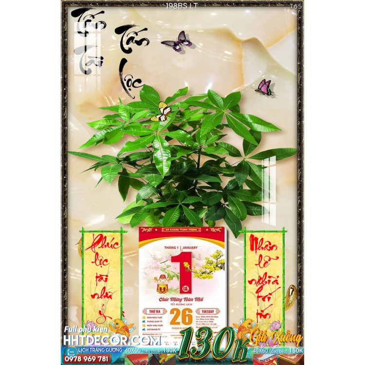 Lịch tết tranh bonsai, Mai Đào tết-198BS LT