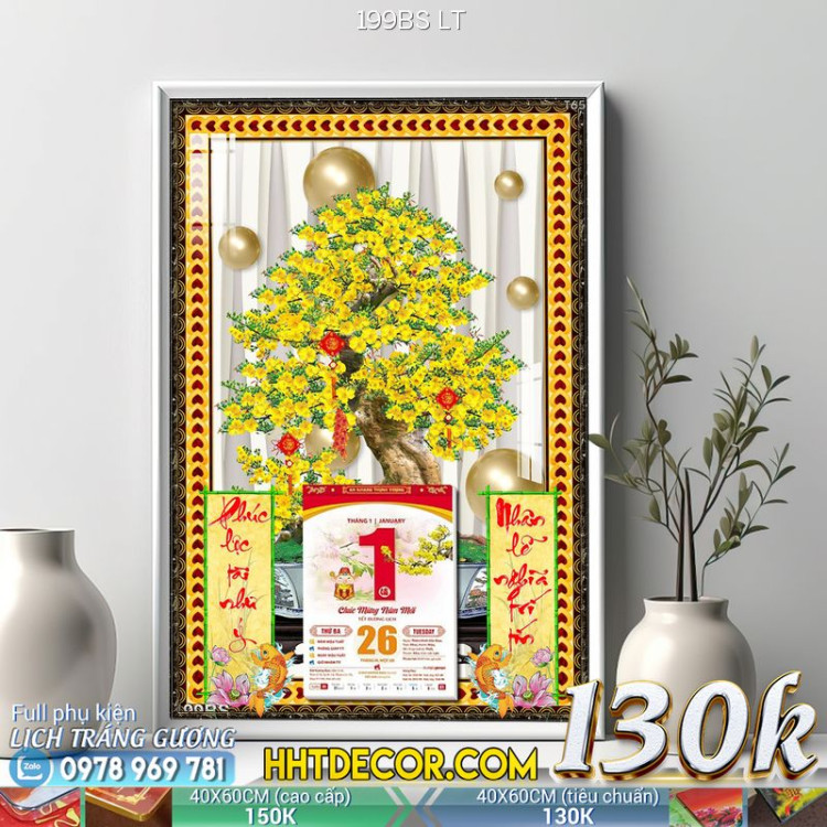 Lịch tết tranh bonsai, Mai Đào tết-199BS LT