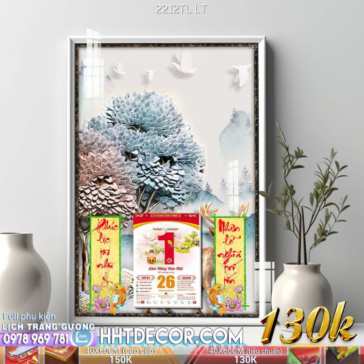 Lịch tết tranh lụa 3d canvas-2212TL LT