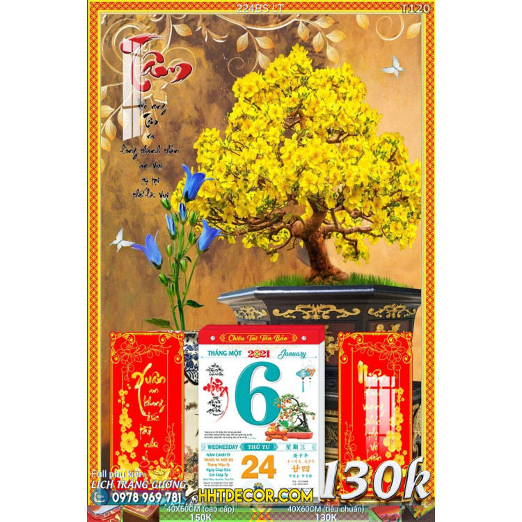 Lịch tết tranh bonsai, Mai Đào tết-224BS LT