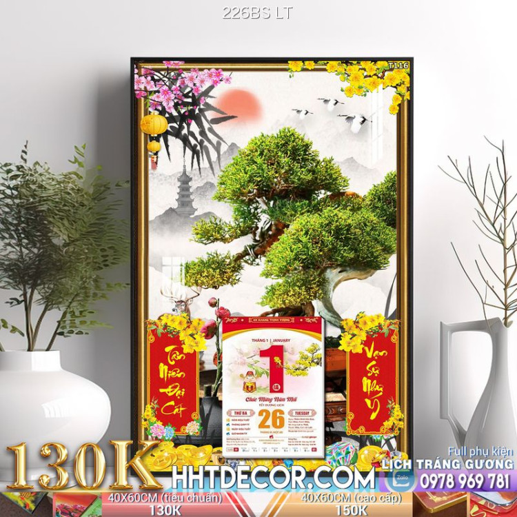 Lịch tết tranh bonsai, Mai Đào tết-226BS LT
