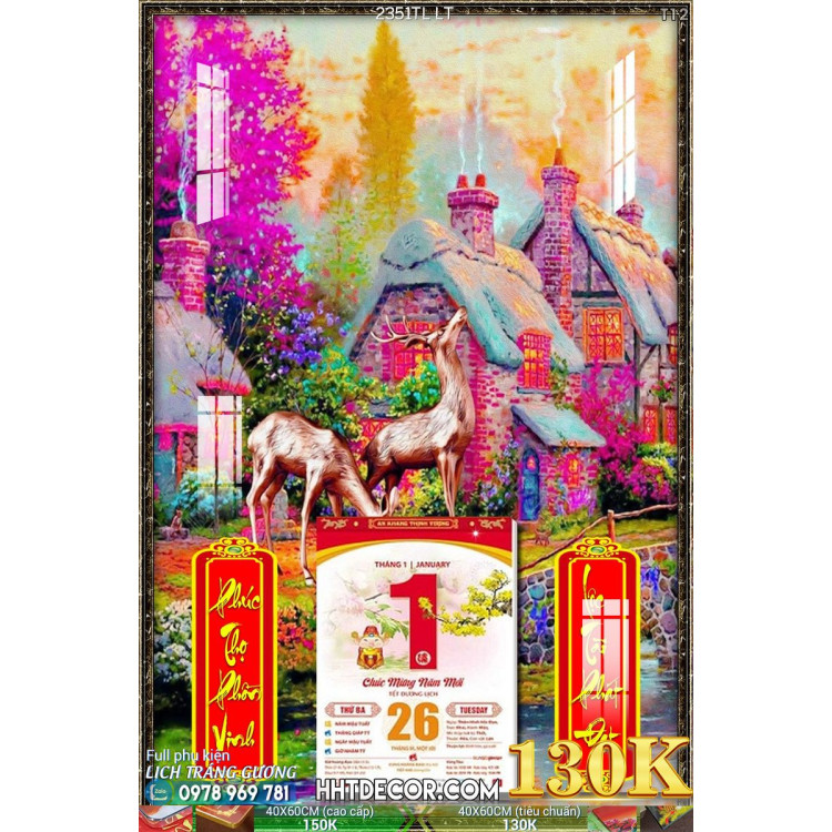 Lịch tết tranh lụa 3d canvas-2351TL LT