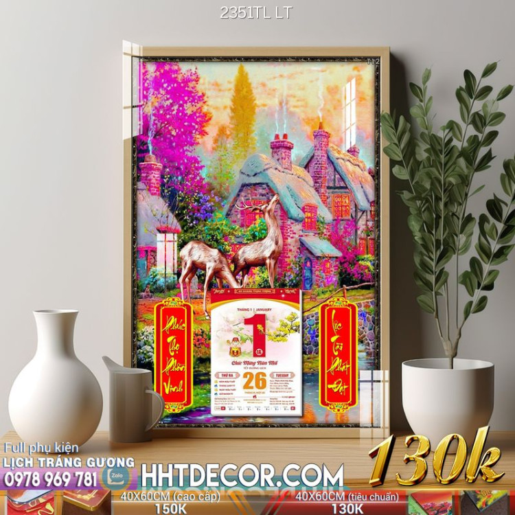 Lịch tết tranh lụa 3d canvas-2351TL LT