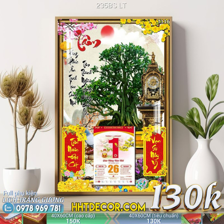 Lịch tết tranh bonsai, Mai Đào tết-235BS LT