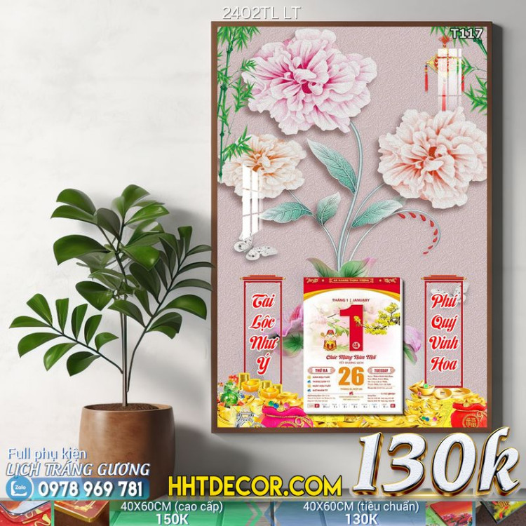 Lịch tết tranh lụa 3d canvas-2402TL LT