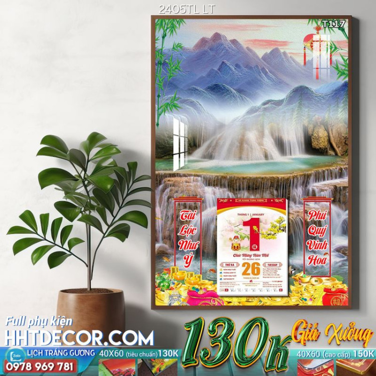 Lịch tết tranh lụa 3d canvas-2405TL LT