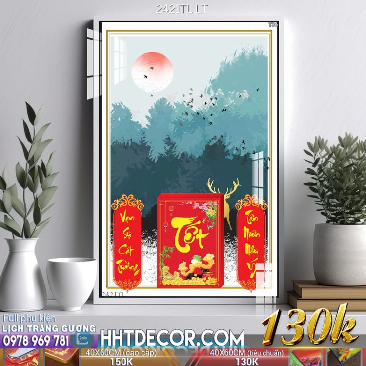 Lịch tết tranh lụa 3d canvas-2421TL LT