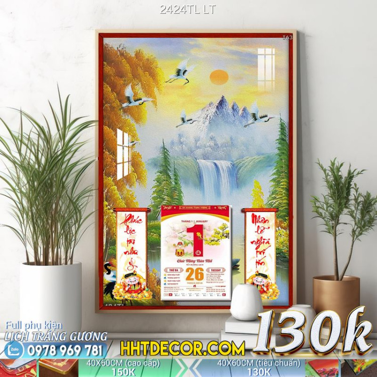 Lịch tết tranh lụa 3d canvas-2424TL LT