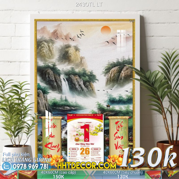 Lịch tết tranh lụa 3d canvas-2430TL LT