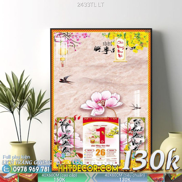 Lịch tết tranh lụa 3d canvas-2433TL LT