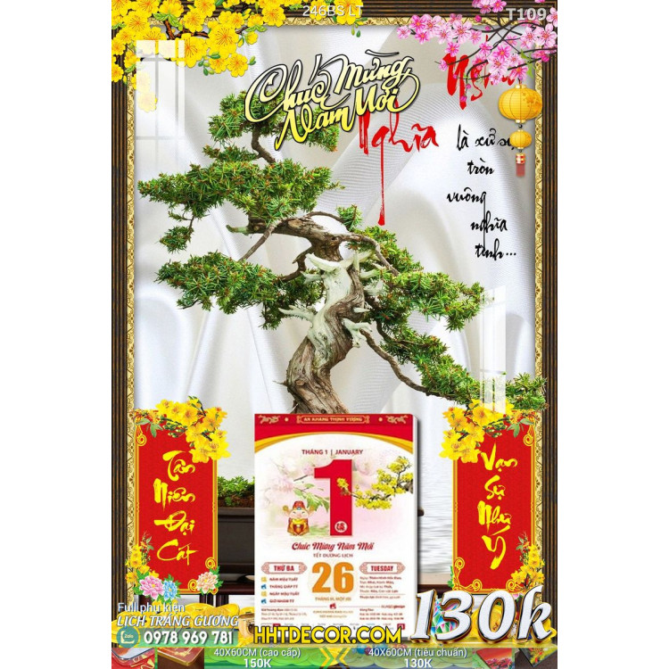 Lịch tết tranh bonsai, Mai Đào tết-246BS LT
