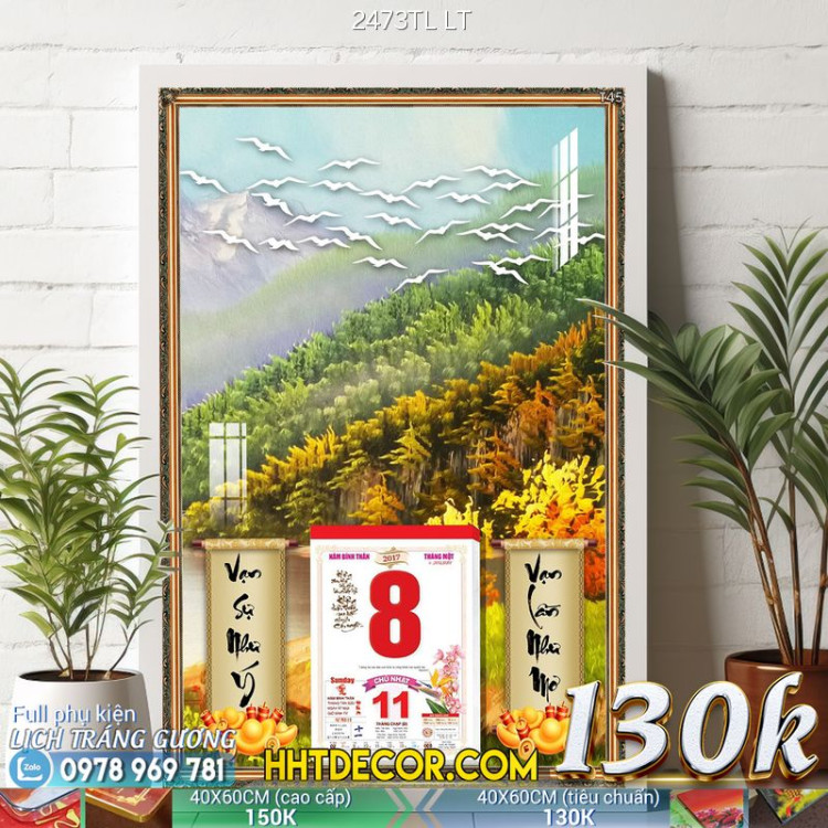 Lịch tết tranh lụa 3d canvas-2473TL LT