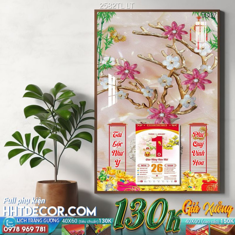 Lịch tết tranh lụa 3d canvas-2582TL LT