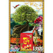 Lịch tết tranh bonsai, Mai Đào tết-258BS LT