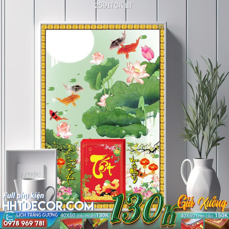 Lịch tết tranh hoa sen, cá chép-2591TCK LT