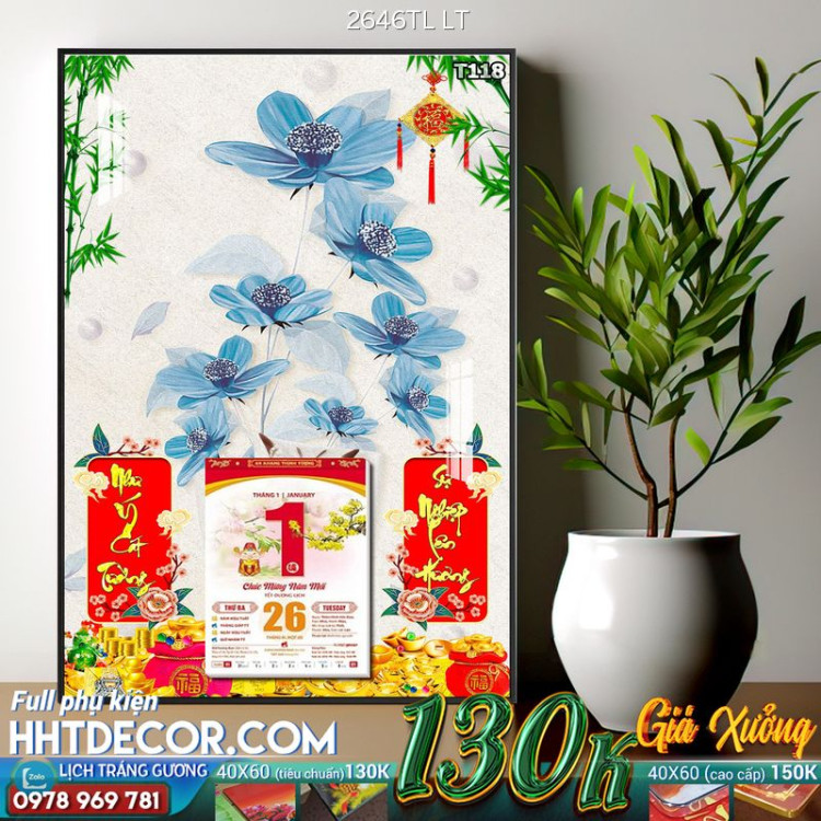 Lịch tết tranh lụa 3d canvas-2646TL LT