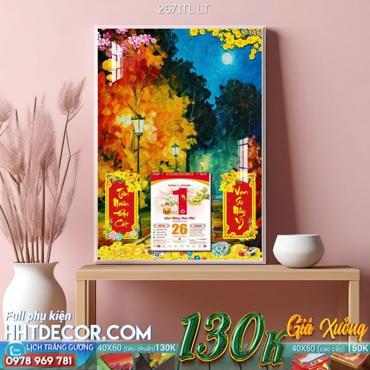 Lịch tết tranh lụa 3d canvas-2671TL LT